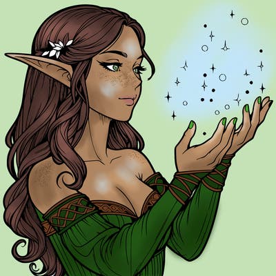 realistic elf girl doing magic