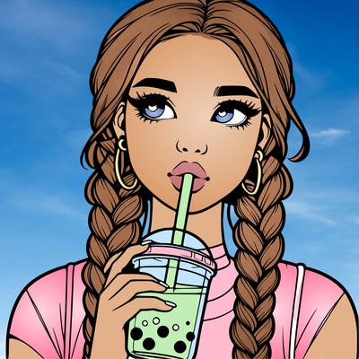 realistic girl with braided hair drinking boba