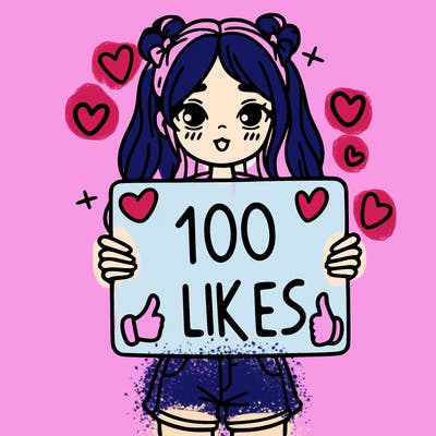 girl holding a sign saying 100 likes