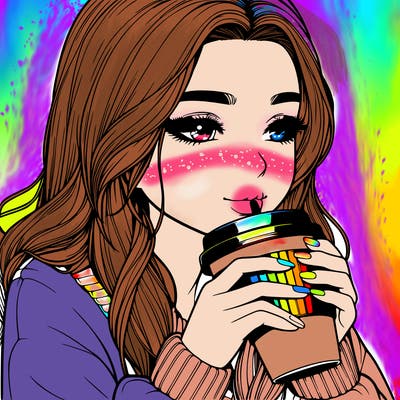 realistic girl drinking coffee