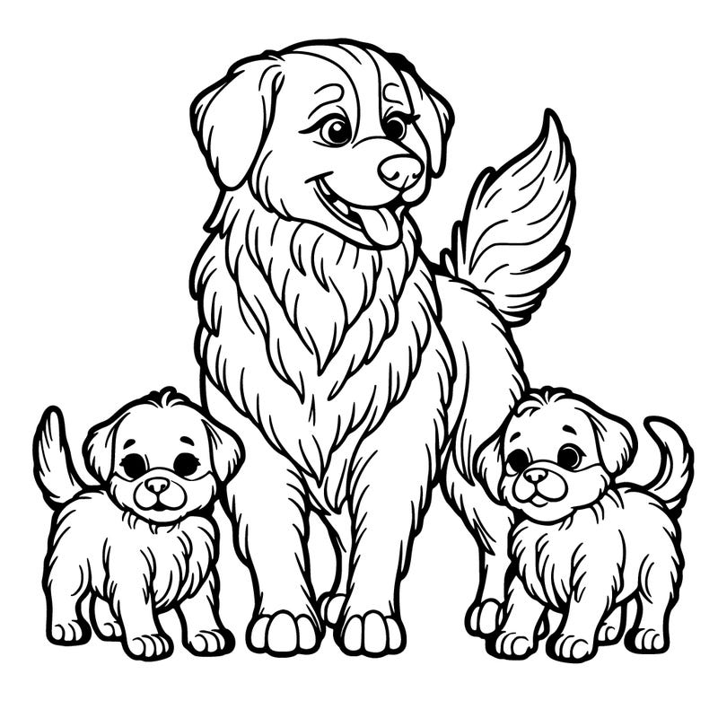 dog mom with pupies relistic