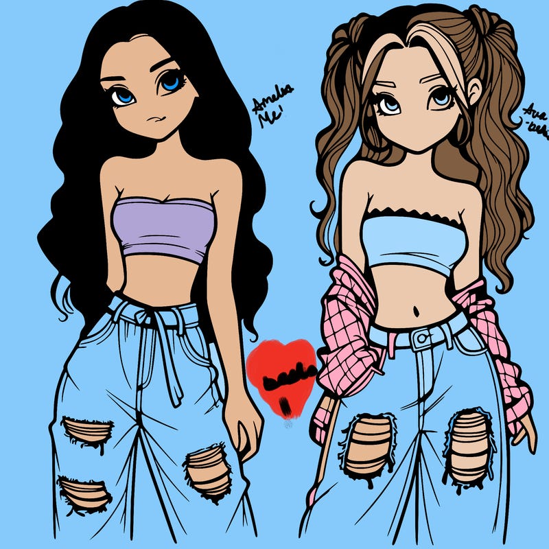 2 girls in crop tops and baggy jeans ripped