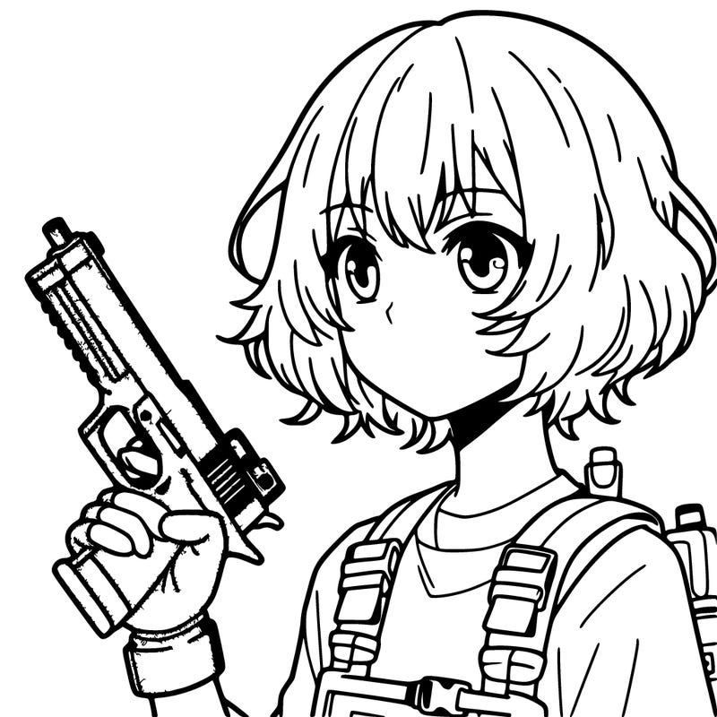 girl manga character with a gun