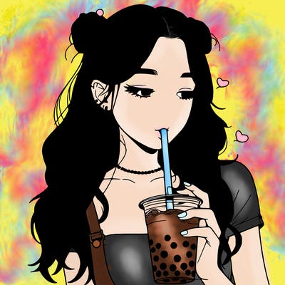 aesthetic realistic girl with boba