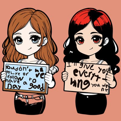 realistic girl holding a sign