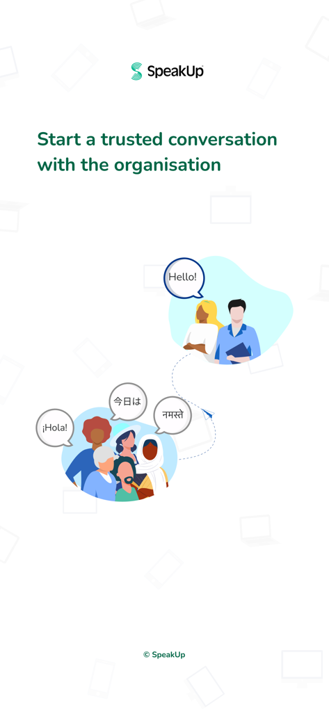 Diverse group of people in the SpeakUp app starting a conversation in different languages