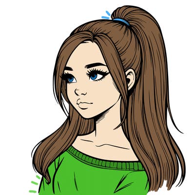 realistic girl with a high ponytail