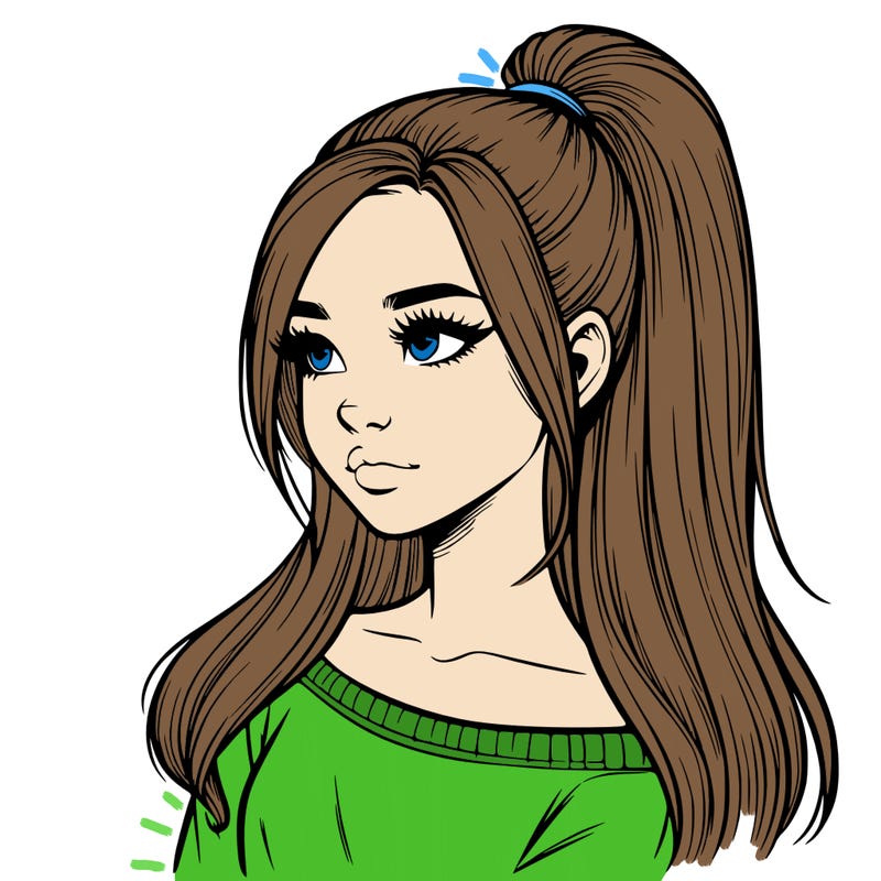 realistic girl with a high ponytail