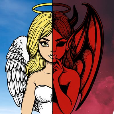 realistic angel half demon