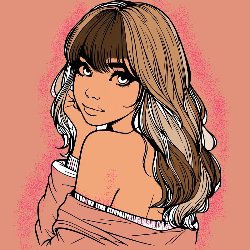 realistic girl with bangs looking over her shoulder