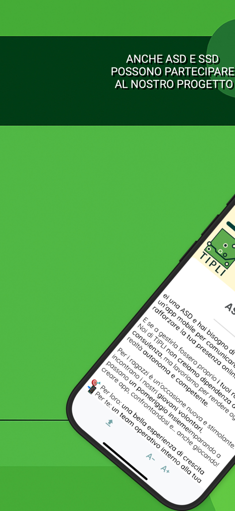 TIPLI - A smartphone screen showing Tipli information for community organizations to create their own mobile apps.