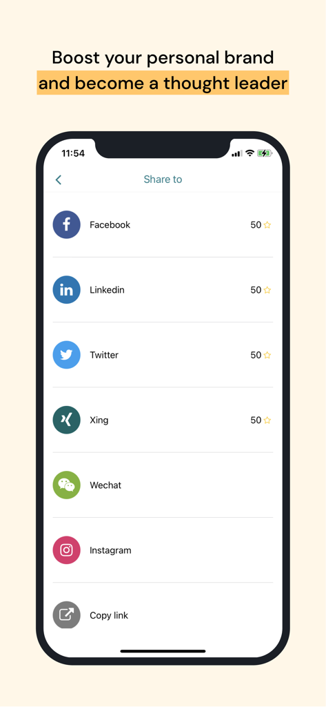 Haiilo Amplify - Interface of the Haiilo Amplify app displaying social media sharing options and personal branding goals