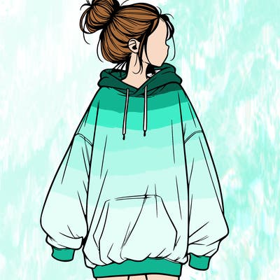 realistic girl with a oversized sweatshirt on and a bun