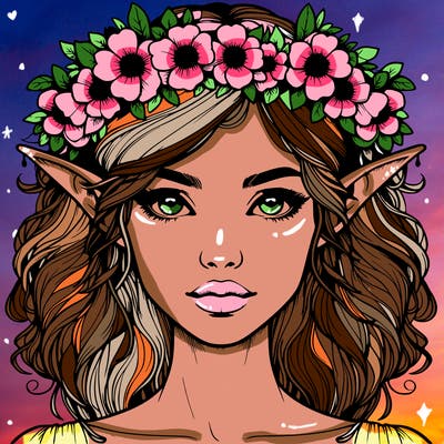 realistic female elf with flower crown