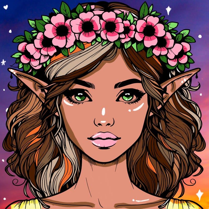 realistic female elf with flower crown
