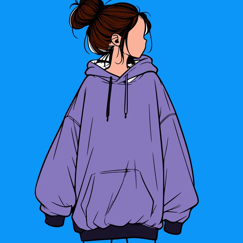 realistic girl with a oversized sweatshirt on and a bun