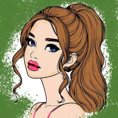 realistic girl with a ponytail on her hair and lips