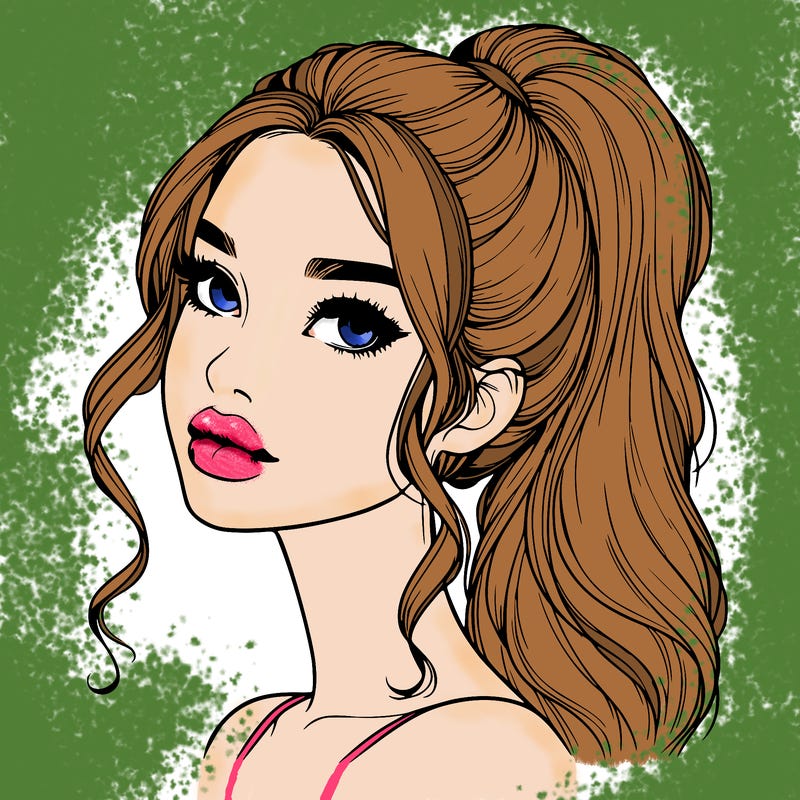 realistic girl with a ponytail on her hair and lips