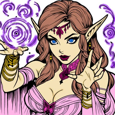 realistic scary beautiful elf sorceress casting spell