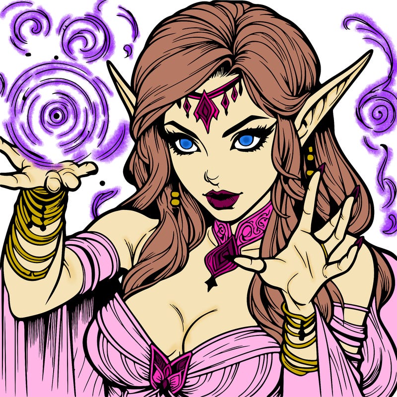 realistic scary beautiful elf sorceress casting spell