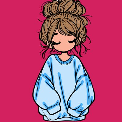 girl with baggy sweatshirt and messy bun