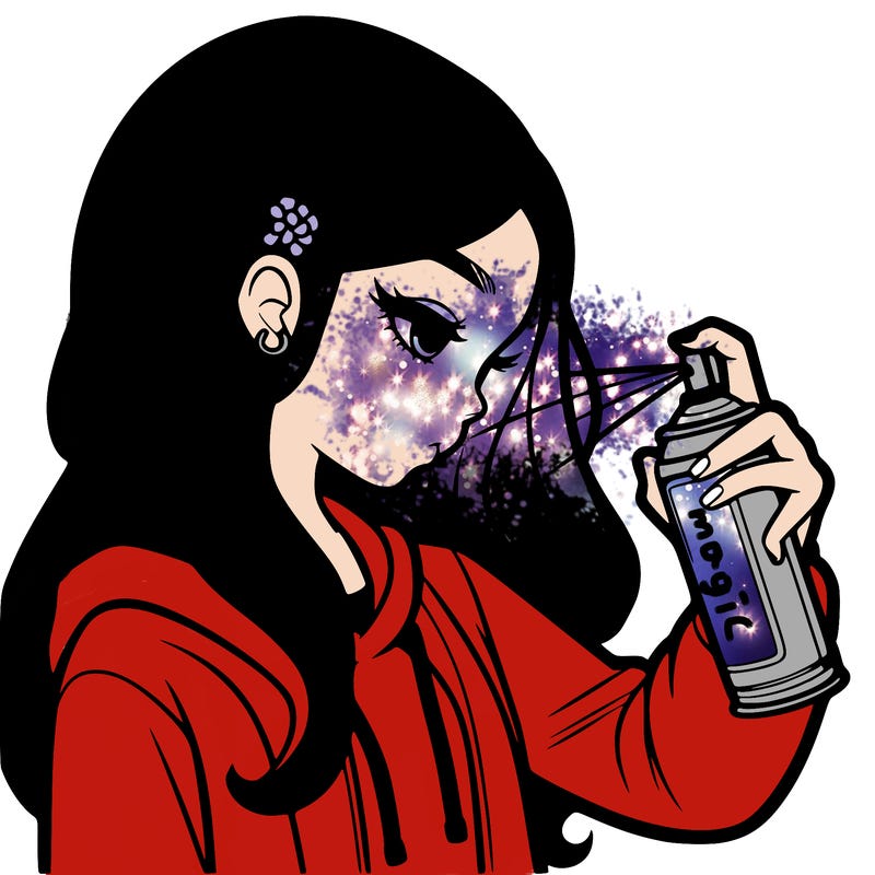 a realistic girl spray painting