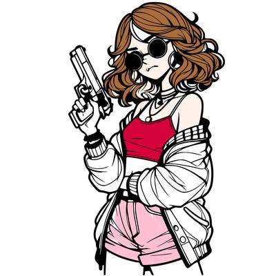 stylish teenage girl with gun