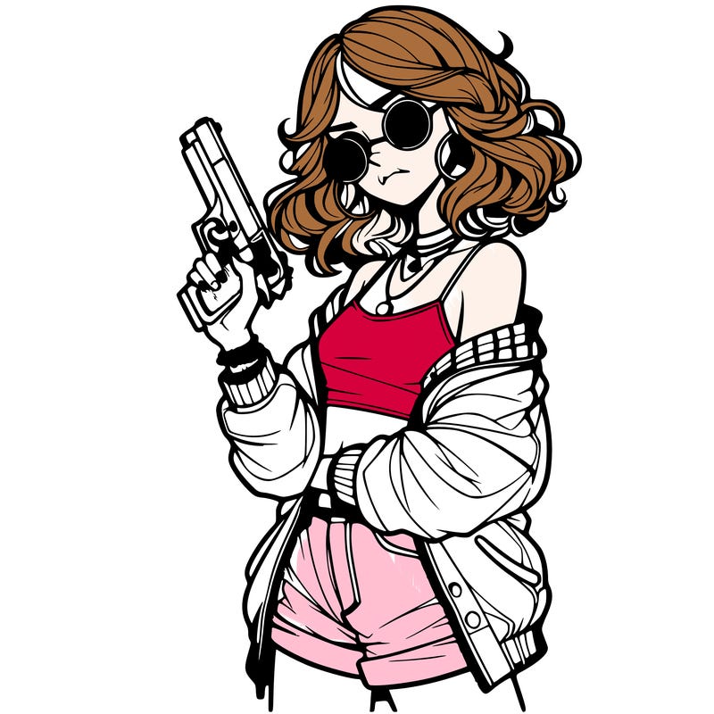 stylish teenage girl with gun