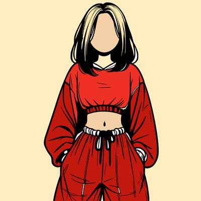 realistic girl faceless with baggy pants and a crop top