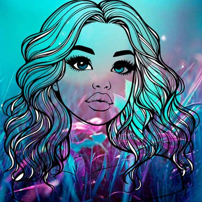 realistic girl with wavy hair and lips