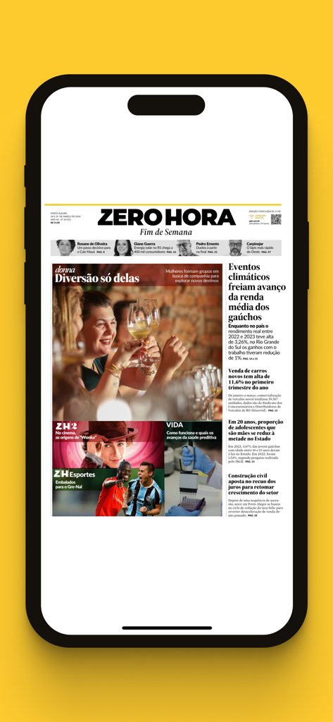 ZH Jornal Digital - The Zero Hora digital newspaper front page shown on a smartphone screen