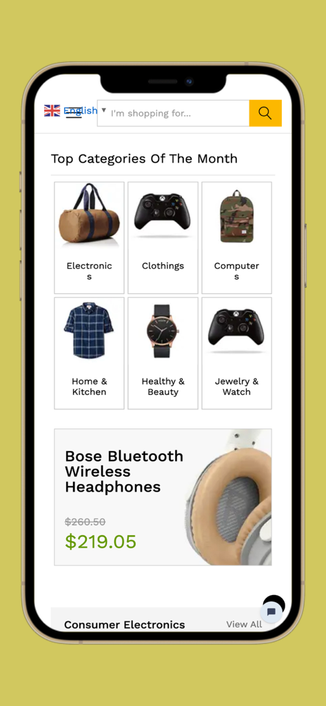 Msugu Shopping - Msugu Shopping app screen displaying top product categories and a featured deal on headphones.