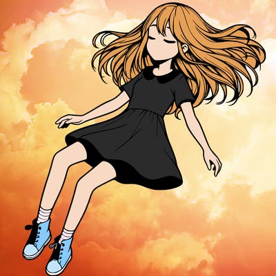 realistic girl floating