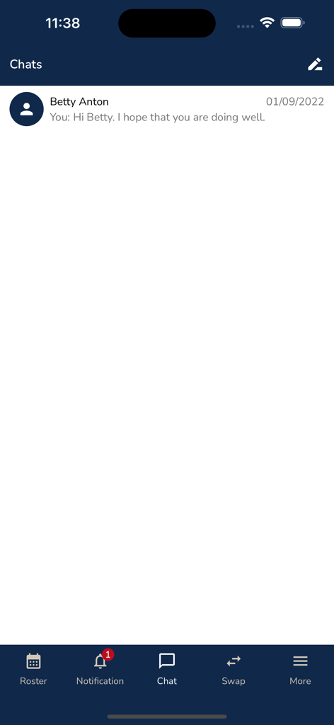 Interfaz de chat de la aplicación PDC CrewConnex para la comunicación de la tripulación aérea