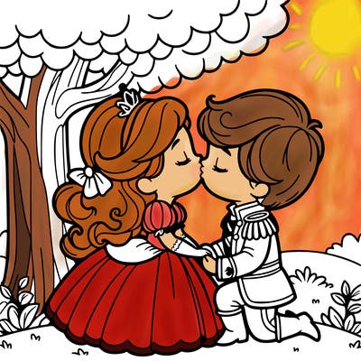 princess and prince kissing under tree