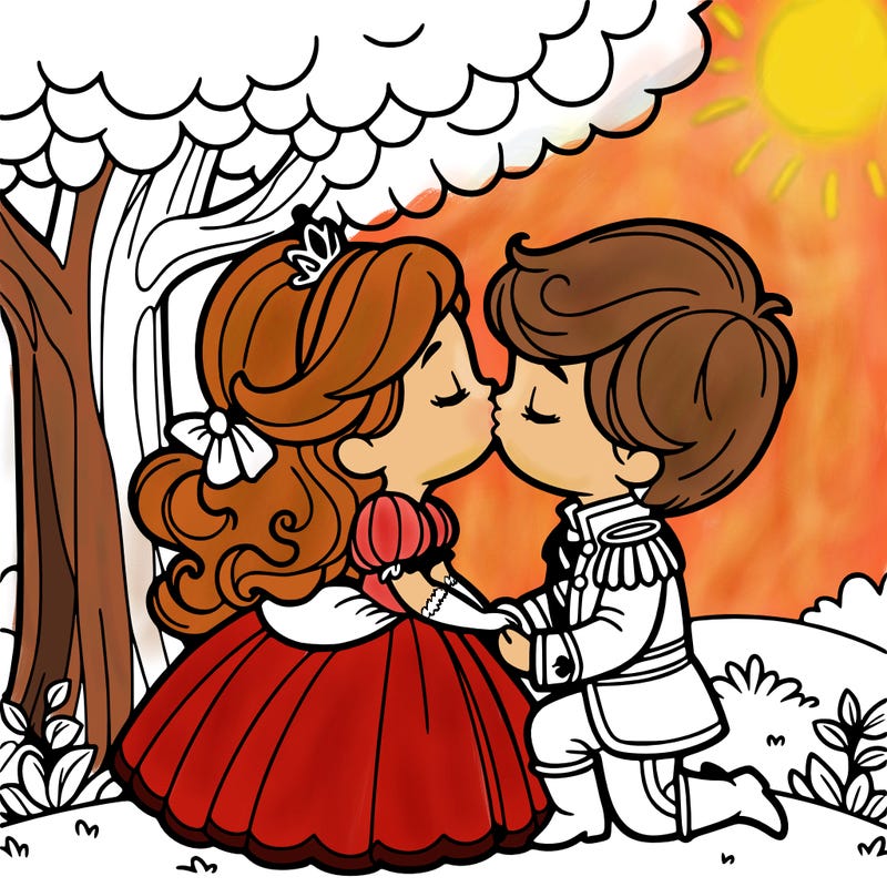 princess and prince kissing under tree