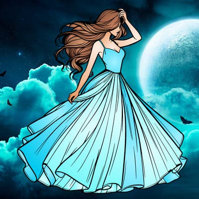 realistic woman with dress flowing in the wind