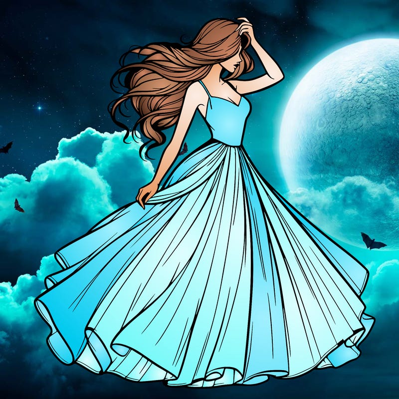 realistic woman with dress flowing in the wind