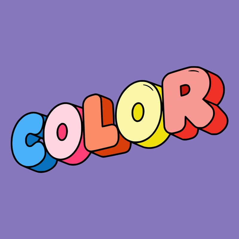 a sign that says color in bubble writing