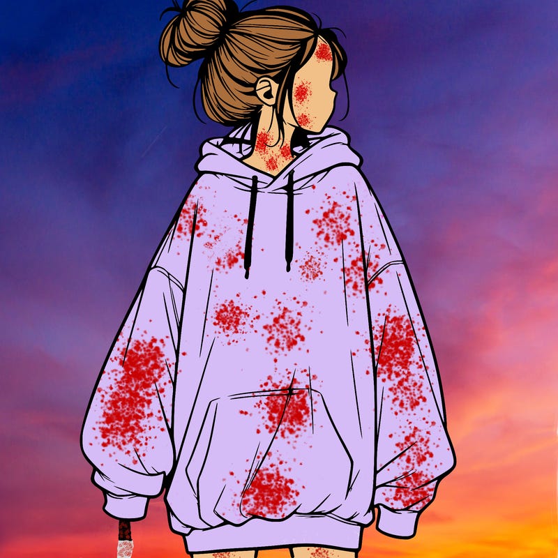 realistic girl with a oversized sweatshirt on and a bun