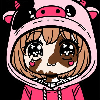 kawaii girl with cow hoodie