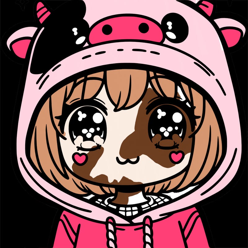 kawaii girl with cow hoodie