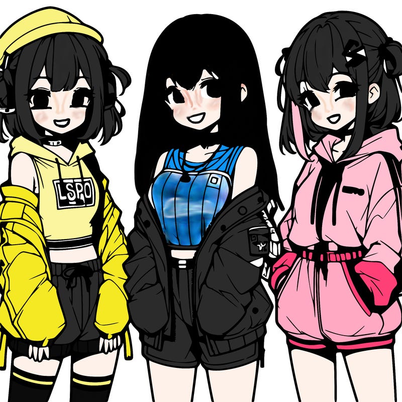 anime girls in streetwear outfits