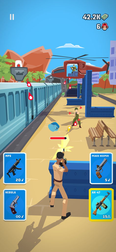 Agent Action - Spy Shooter - Cena de ação de Agent Action Spy Shooter com um agente lutando contra inimigos em uma estação de trem.