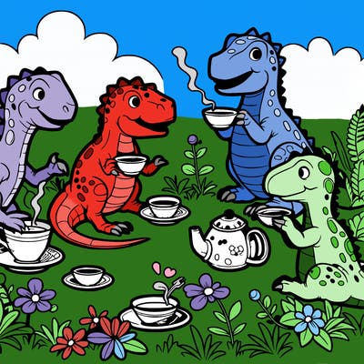 dinosaurs having a tea party