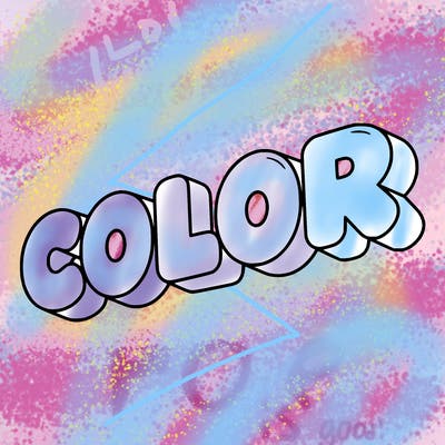 a sign that says color in bubble writing