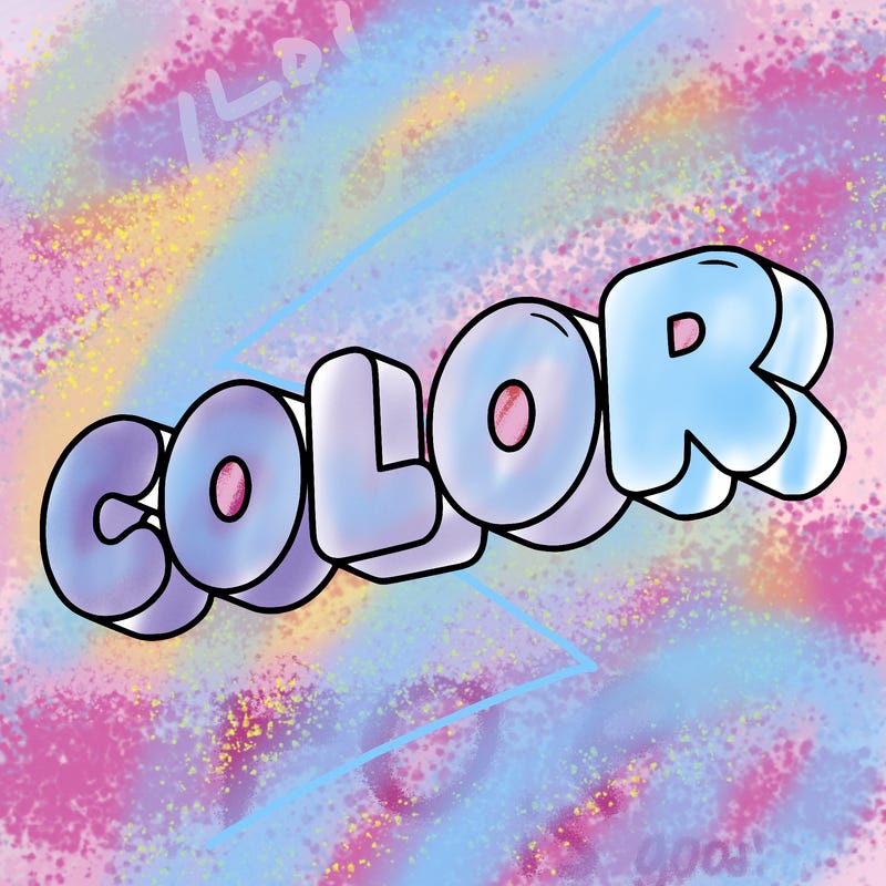 a sign that says color in bubble writing