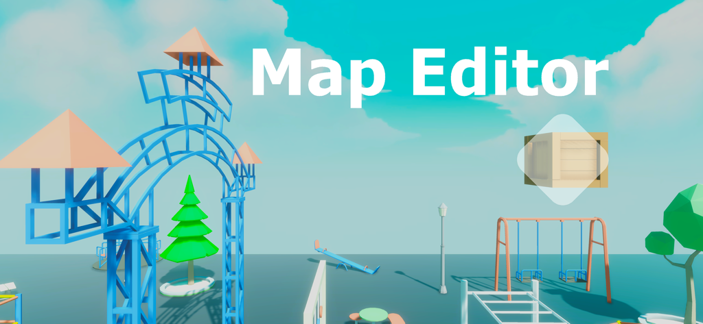 Map Editor interface in the Gym High Bar game showing various playground assets like swings and seesaws