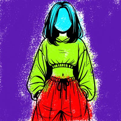 realistic girl faceless with baggy pants and a crop top