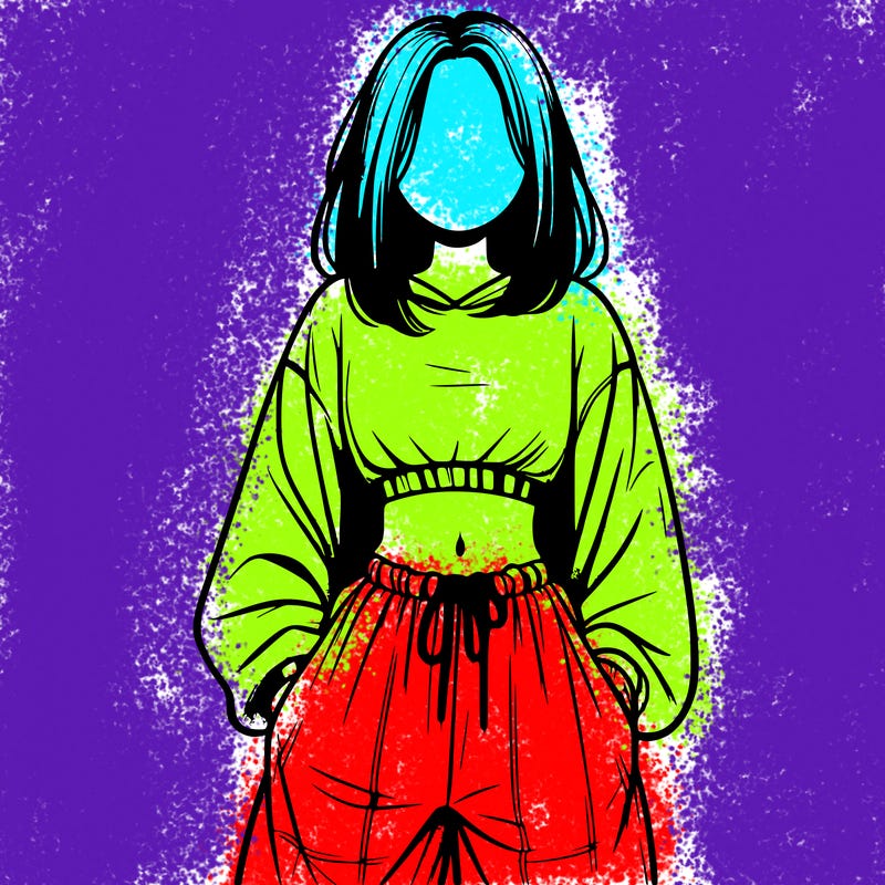realistic girl faceless with baggy pants and a crop top